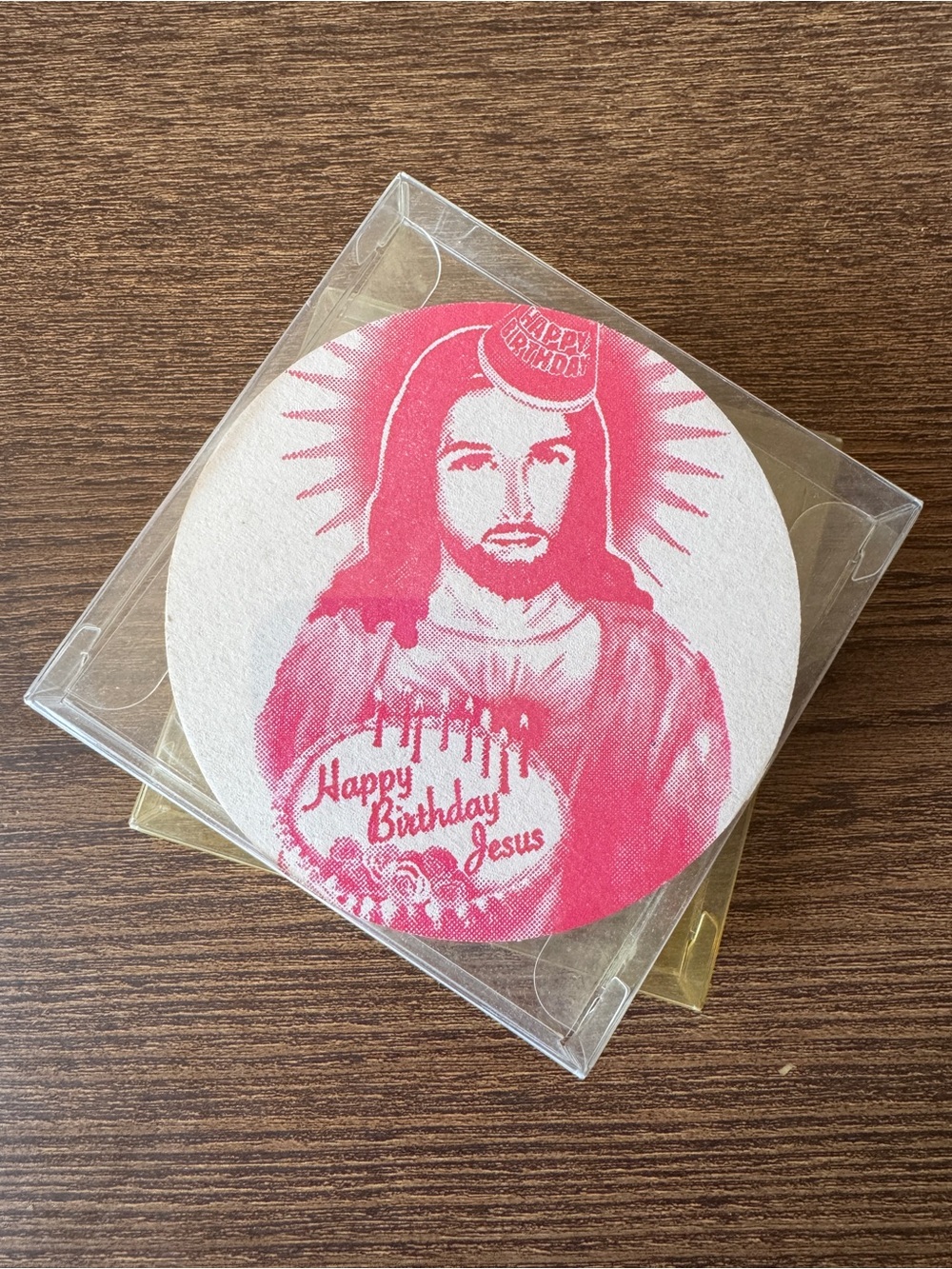 Pink "Happy Birthday Jesus" Drink Coaster - Unbranded